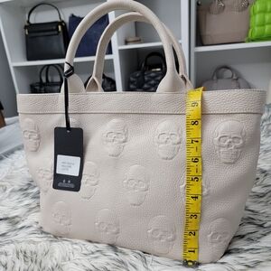 NWT IOPELLE Italia Leather embossed Skull Satchel Tote Mousse Latte